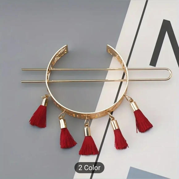 2pc Set Floral Hollow Boho Tassle Double Bun Holder - Picture 5 of 12